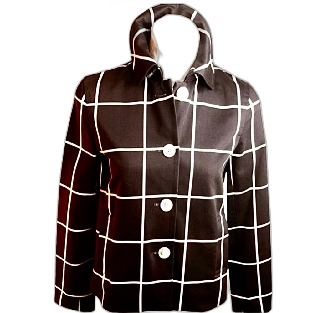 Lauren Ralph Lauren Brown White Windowpane Swing Jacket Blazer Cotton Work Sz SP